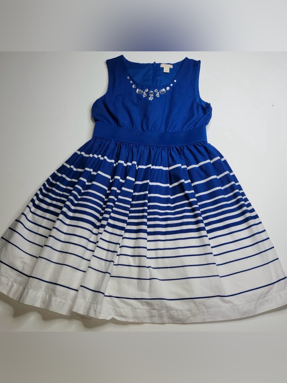Girls The Children’s Place Striped Dress Navy Blue White Rhinestone Size 10 - Picture 4 of 10